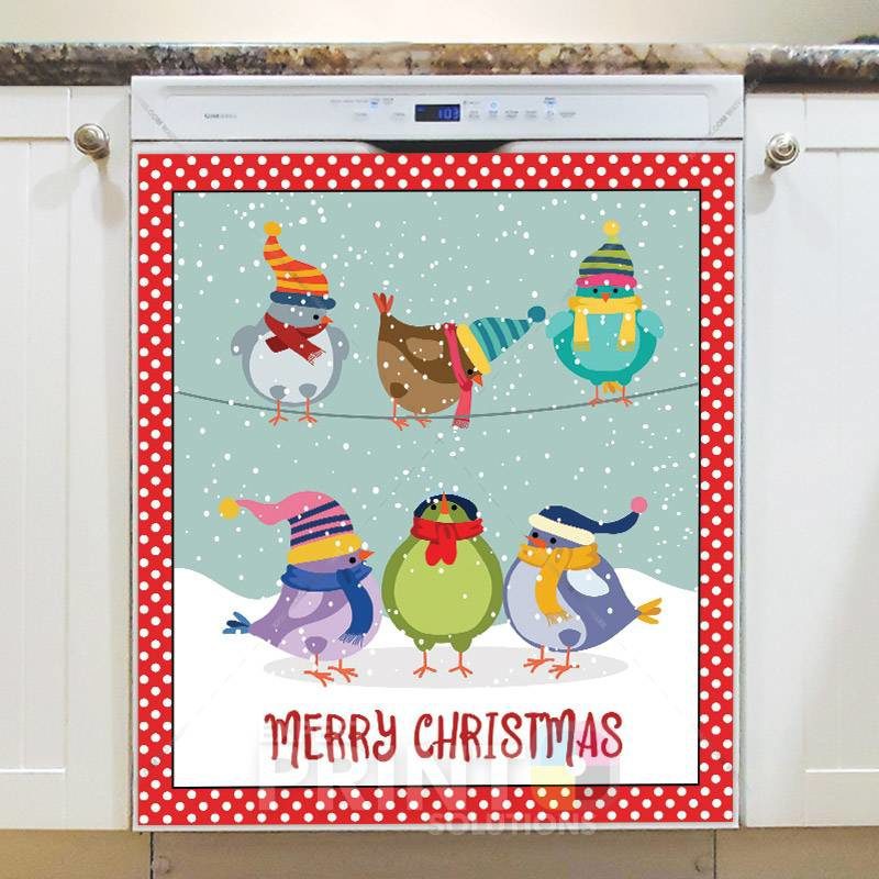 Cute Birds in Christmas Hats Dishwasher Magnet