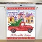 Red Christmas Truck and a Snowy Village Dishwasher Magnet