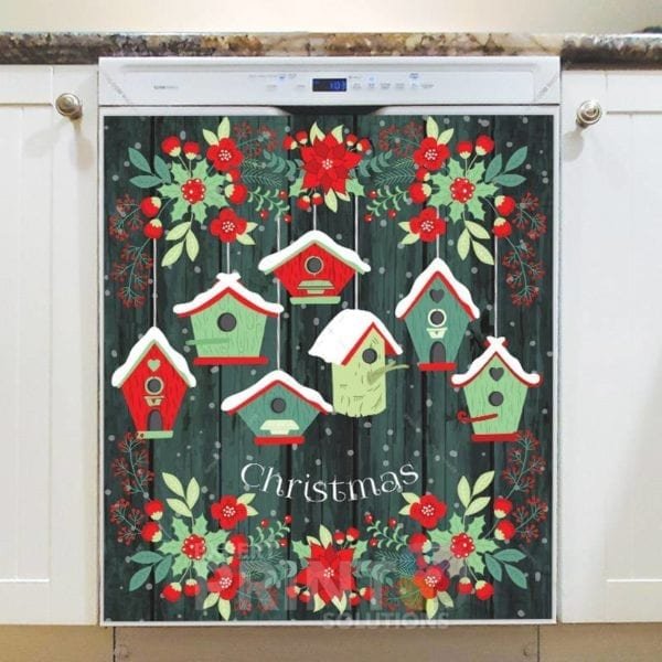 Snowy Christmas Birdhouses Dishwasher Magnet