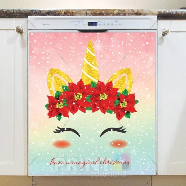 3714-christmas-unicorn-head-and-poinsettias-dishwasher-magnet Christmas Unicorn Head and Poinsettias Dishwasher Magnet