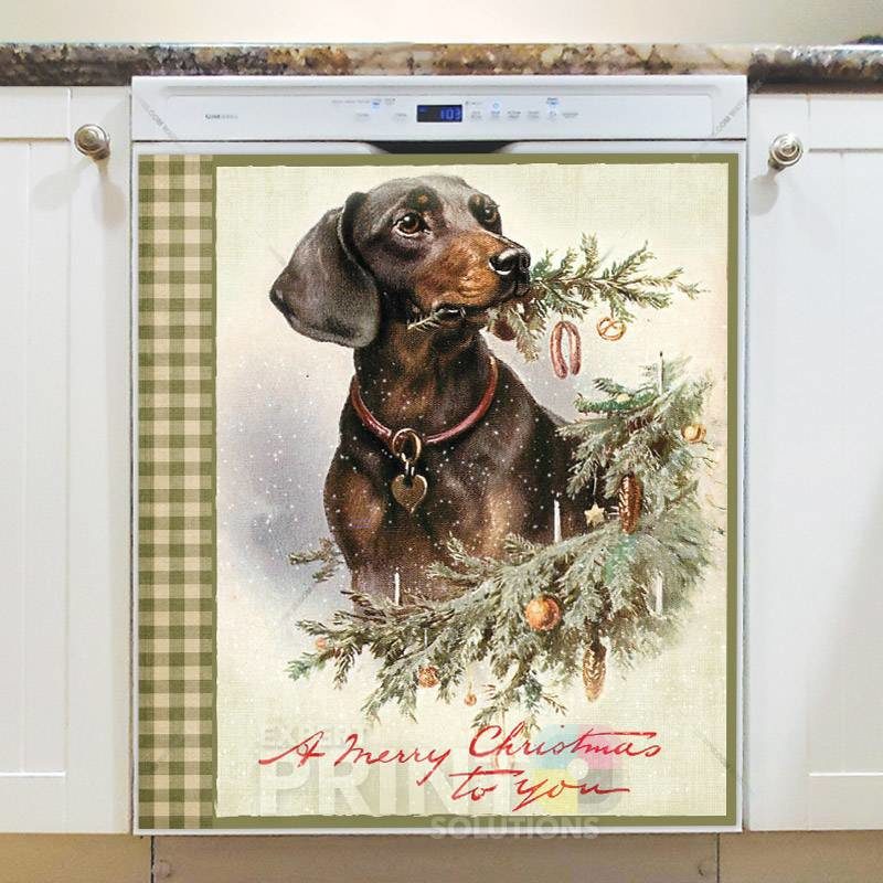 Vintage Christmas Dog #1 Dishwasher Magnet