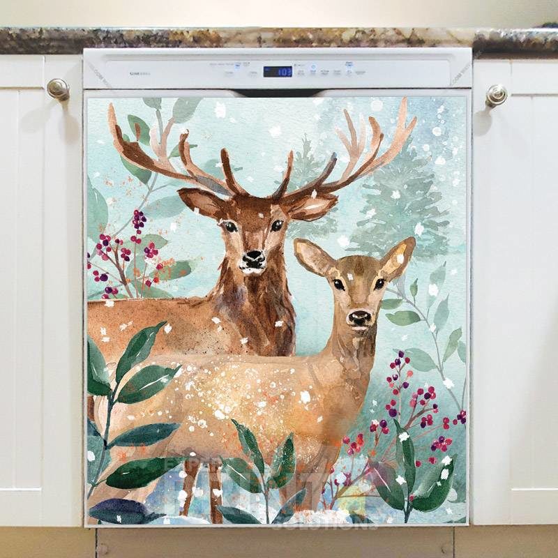 Winter Forest Deer Couple Dishwasher Magnet