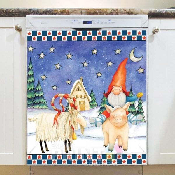 Scandinavian Yuletide Holiday Gnomes #6 Dishwasher Magnet