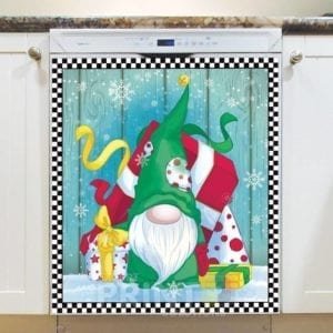 Green Gnome with Christmas Gifts Dishwasher Magnet