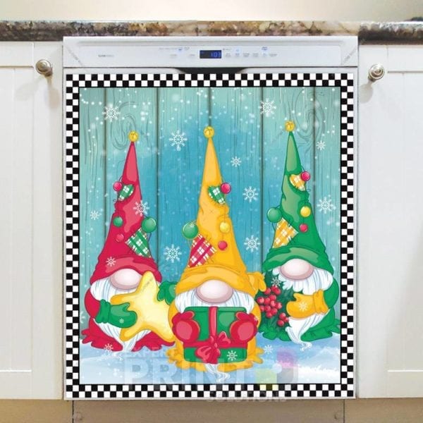 tree Gnomes with Christmas Gifts Dishwasher Magnet