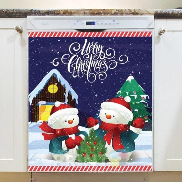 Two Snowmen Decorating a Christmas Tree Dishwasher Magnet