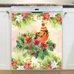 Cute Christmas Robin in Hat Dishwasher Magnet