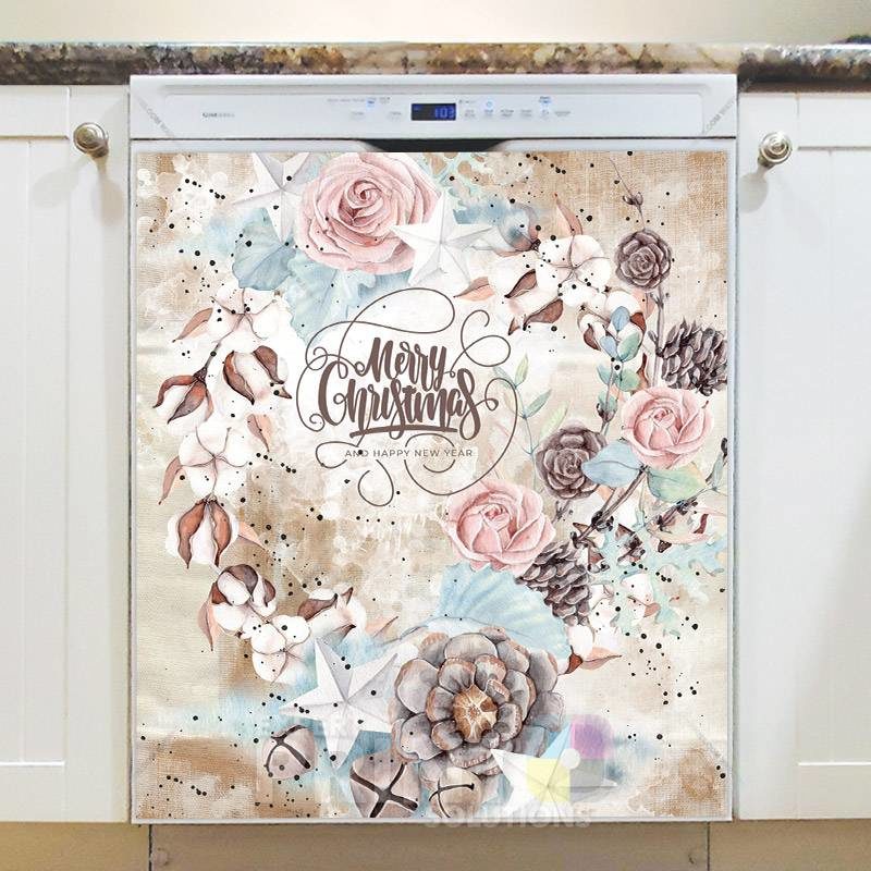 Vintage Christmas Decoration with Flowers Dishwasher Magnet