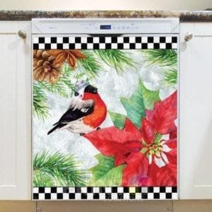 Robin in Hat and Poinsettias Dishwasher Magnet