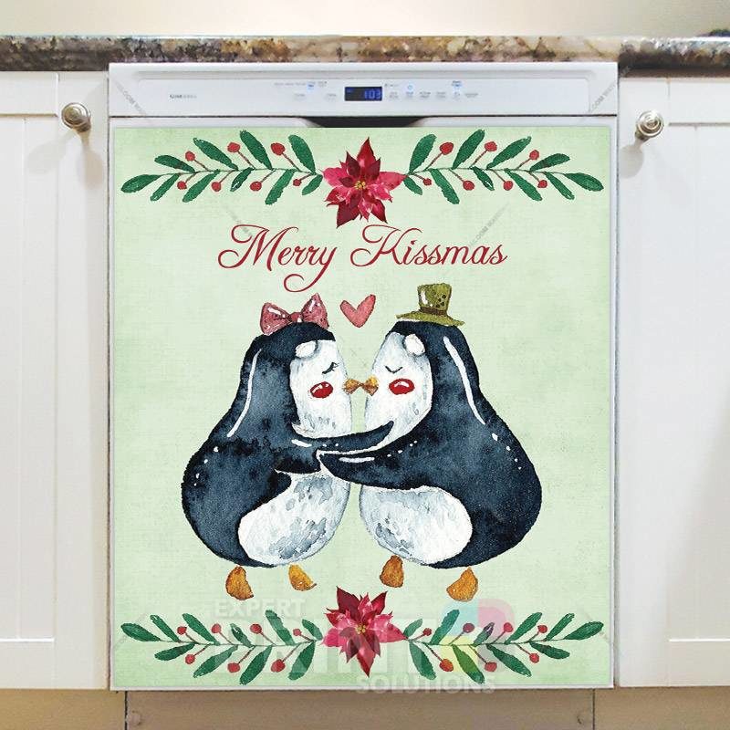 Merry Kissmas Penguins Dishwasher Magnet