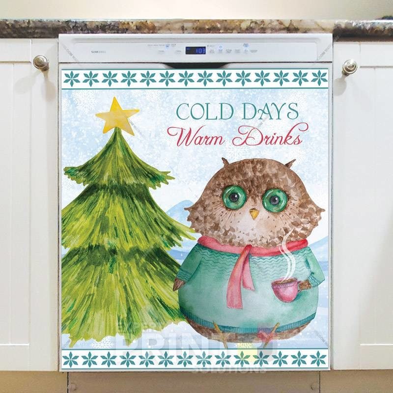 Owl Drinking Hot Coffee Dishwasher Magnet