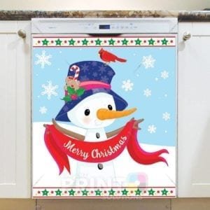 Snowman with a Christmas Ribbon Dishwasher Magnet