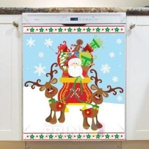 Santa on his Sleight and Reindeer Dishwasher Magnet