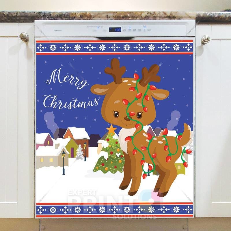 Baby Deer with Christmas Lights Dishwasher Magnet