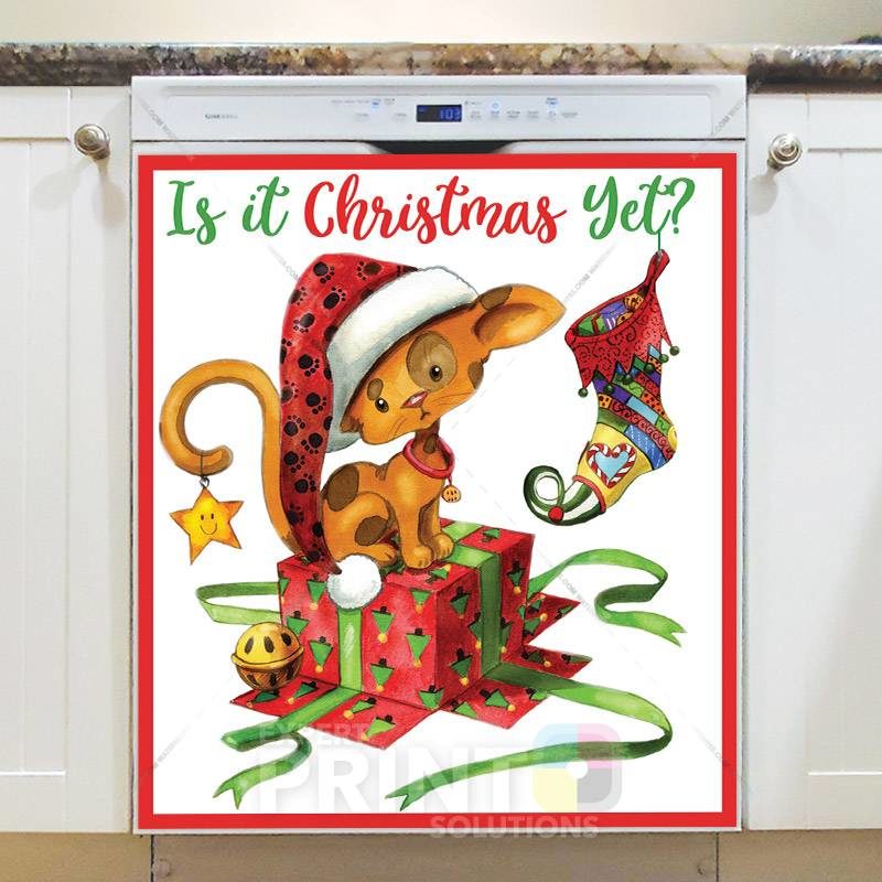 Christmas Kitten on a Giftbox Dishwasher Magnet