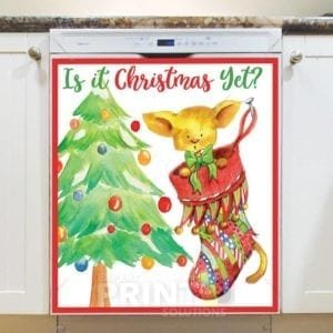 Kitten in a Stocking with Christmas Tree Dishwasher Magnet