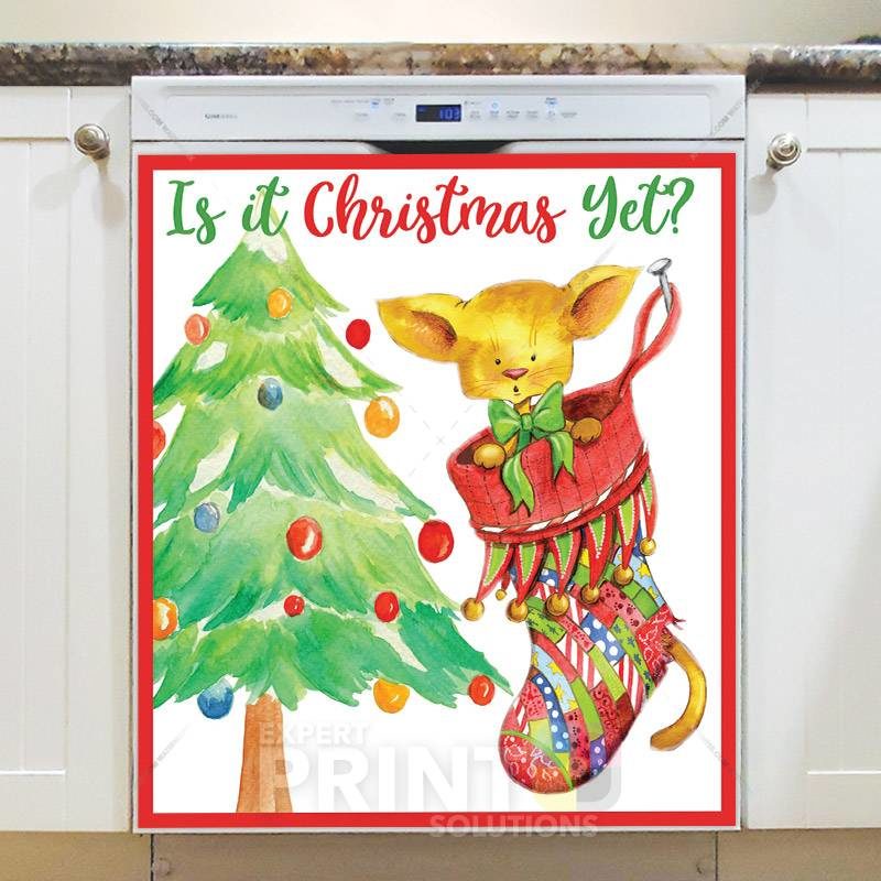 Kitten in a Stocking with Christmas Tree Dishwasher Magnet