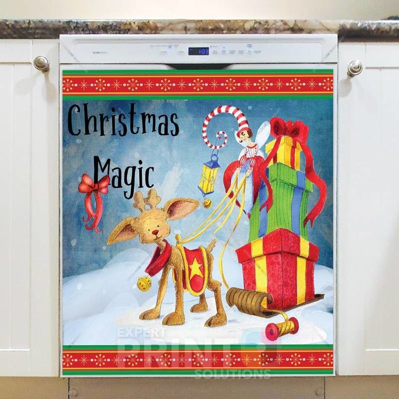 Christmas Deer and Santa's Sleight Dishwasher Magnet