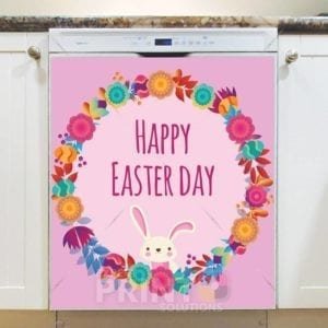Easter Bunny and a Flower Wreath Dishwasher Magnet