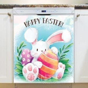 White Bunny and Easter Eggs Dishwasher Magnet