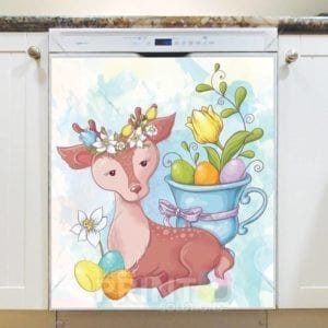 Easter Deer with Tulips and Eggs Dishwasher Magnet