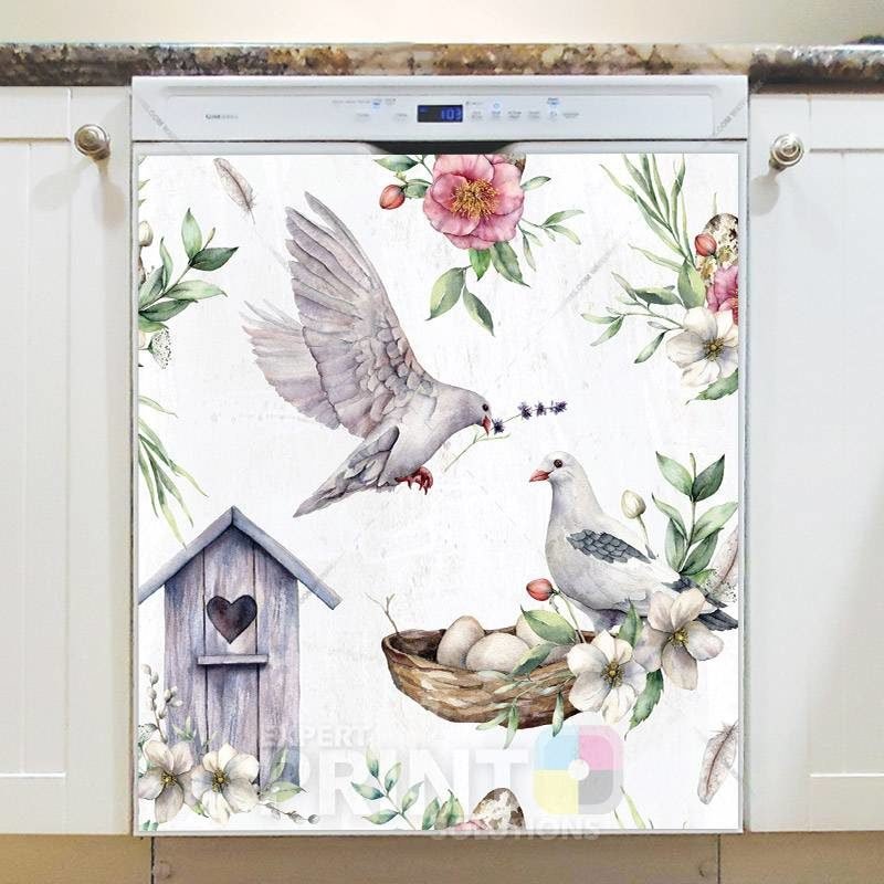 Beautiful Doves and Birdhouse Dishwasher Magnet