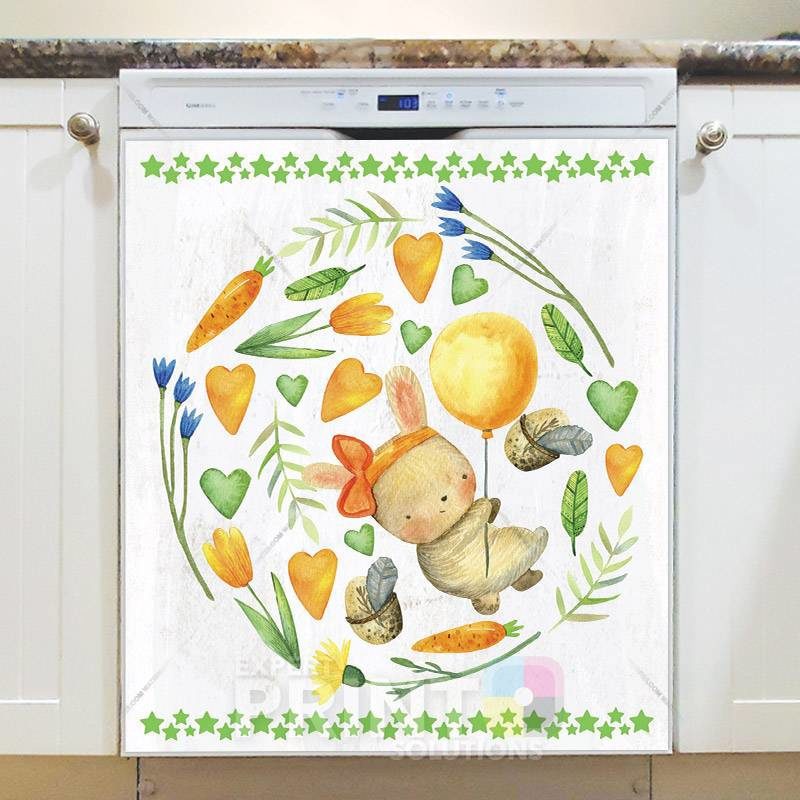 Easter Bunny with Carrots and a Balloon Dishwasher Magnet