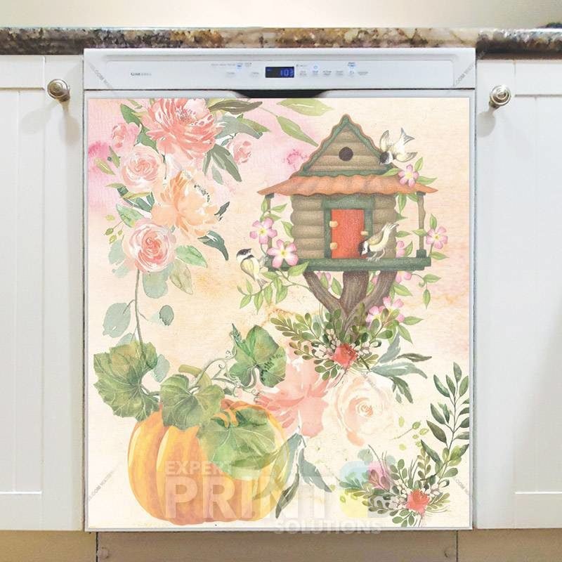 Autumn Design with Birdhouse Dishwasher Magnet