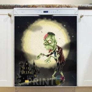 Halloween Zombie and Full Moon Dishwasher Magnet