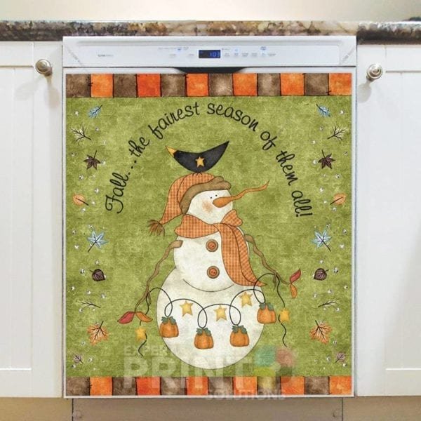 Prim Country Autumn Snowman Dishwasher Magnet