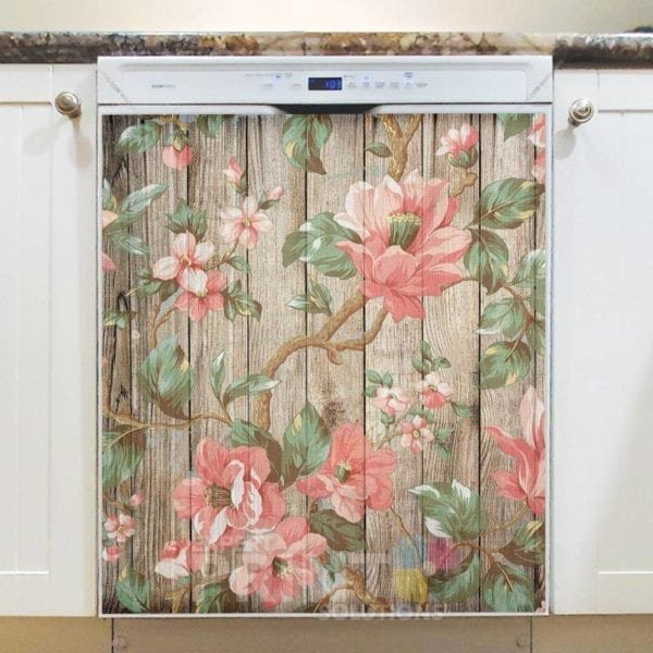 Rustic Flowers on Wood Pattern #1 Dishwasher Magnet