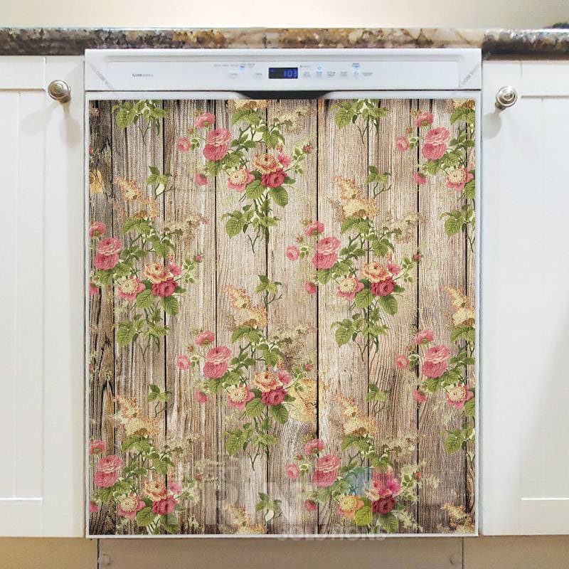 Rustic Flowers on Wood Pattern #2 Dishwasher Magnet