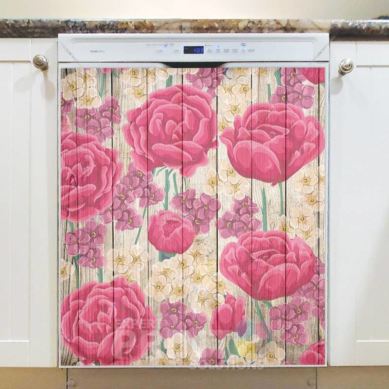 Rustic Flowers on Wood Pattern #5 Dishwasher Magnet