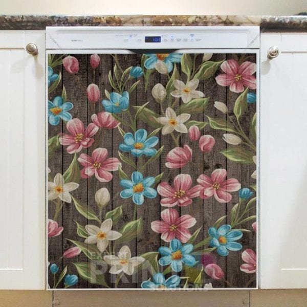 Rustic Flowers on Wood Pattern #9 Dishwasher Magnet