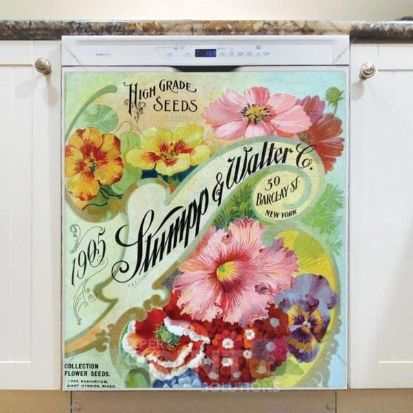 Vintage Retro Flower Seed Label #1 Dishwasher Magnet