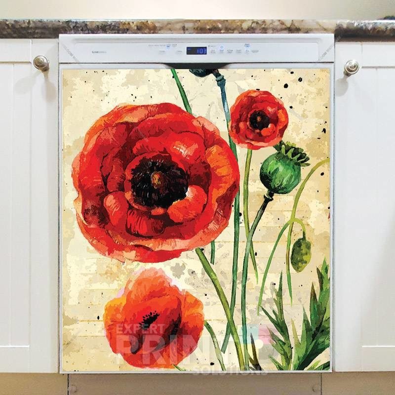 Vintage Poppy Design #1 Dishwasher Magnet