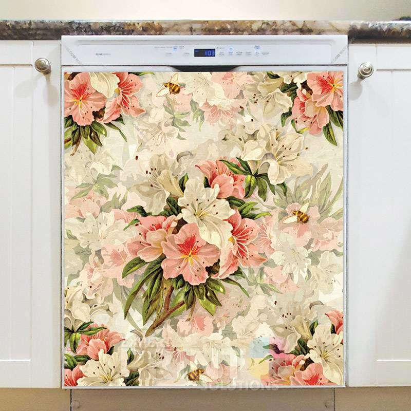 Pink and White Victorian Lilies Dishwasher Magnet