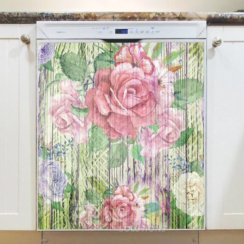 Flowers on Wood Pattern #4 Dishwasher Magnet