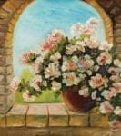 Flowers on a Stone Sill - Still Life Garden Flag