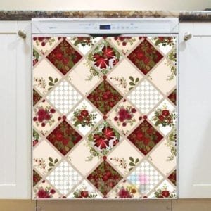 Folk Patchwork Quilt Pattern with Flowers #1 Dishwasher Magnet