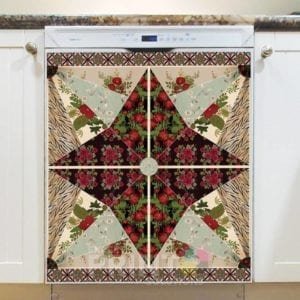 Folk Patchwork Quilt Pattern with Flowers #3 Dishwasher Magnet