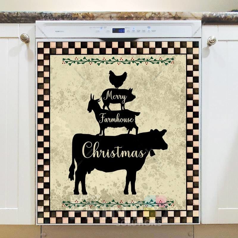 Stacked Christmas Farmhouse Animals Dishwasher Magnet