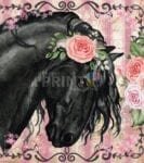 Beautiful Black Horse and Roses #1 Garden Flag