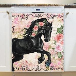 Beautiful Black Horse and Roses #3 Dishwasher Magnet