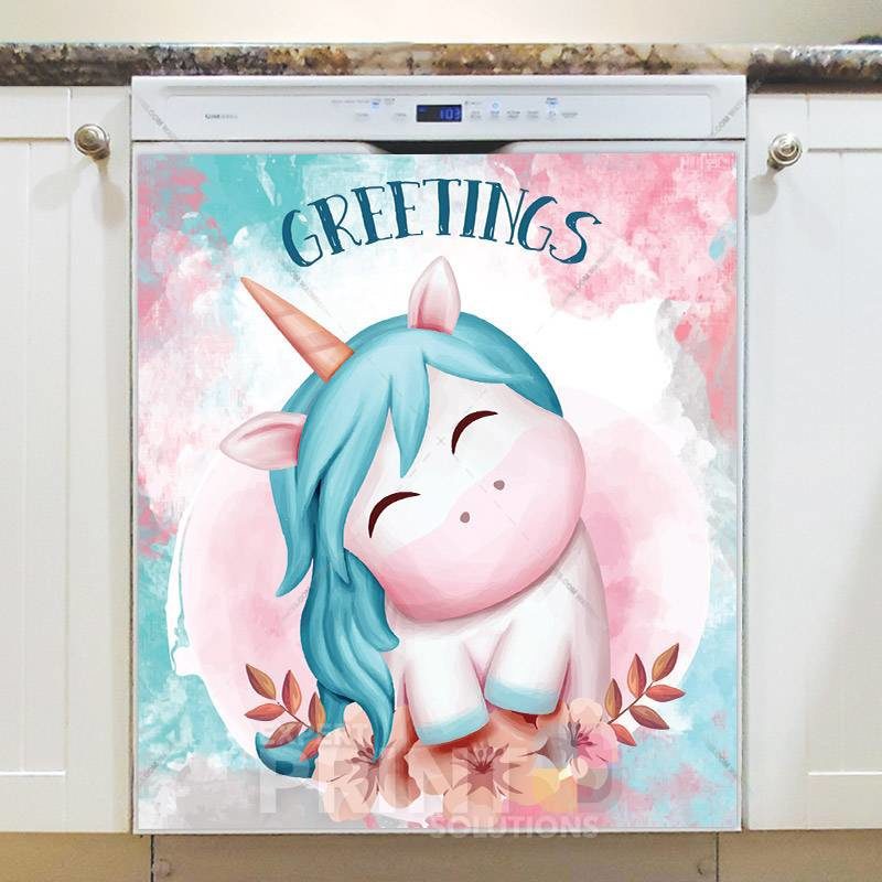 Cute Unicorn Greetings Dishwasher Magnet