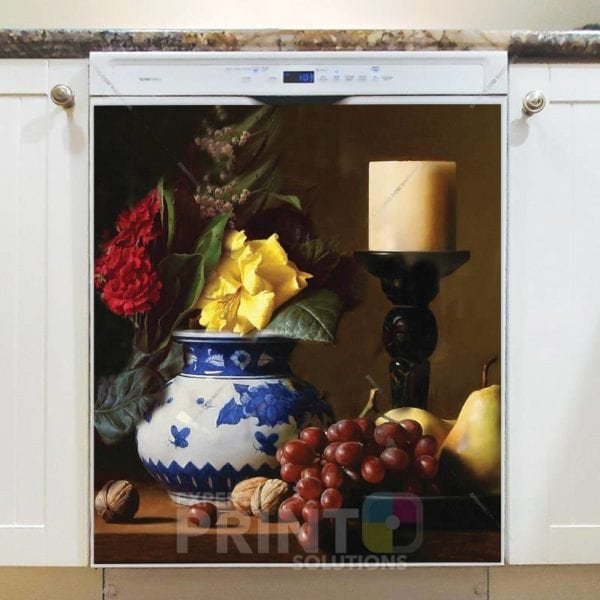 Still Life with Flowers, Fruit and Candle Dishwasher Magnet