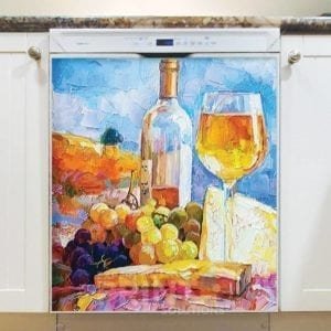 Mediterranean Still Life with Wine and Cheese Dishwasher Magnet