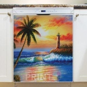 Beautiful Tropical Sunset and Lighthouse Dishwasher Magnet