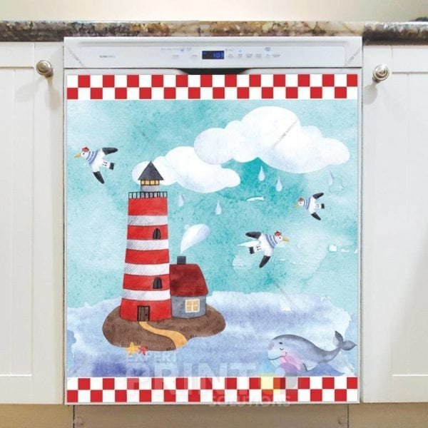 Summer Lighthouse and a Seagulls Dishwasher Magnet