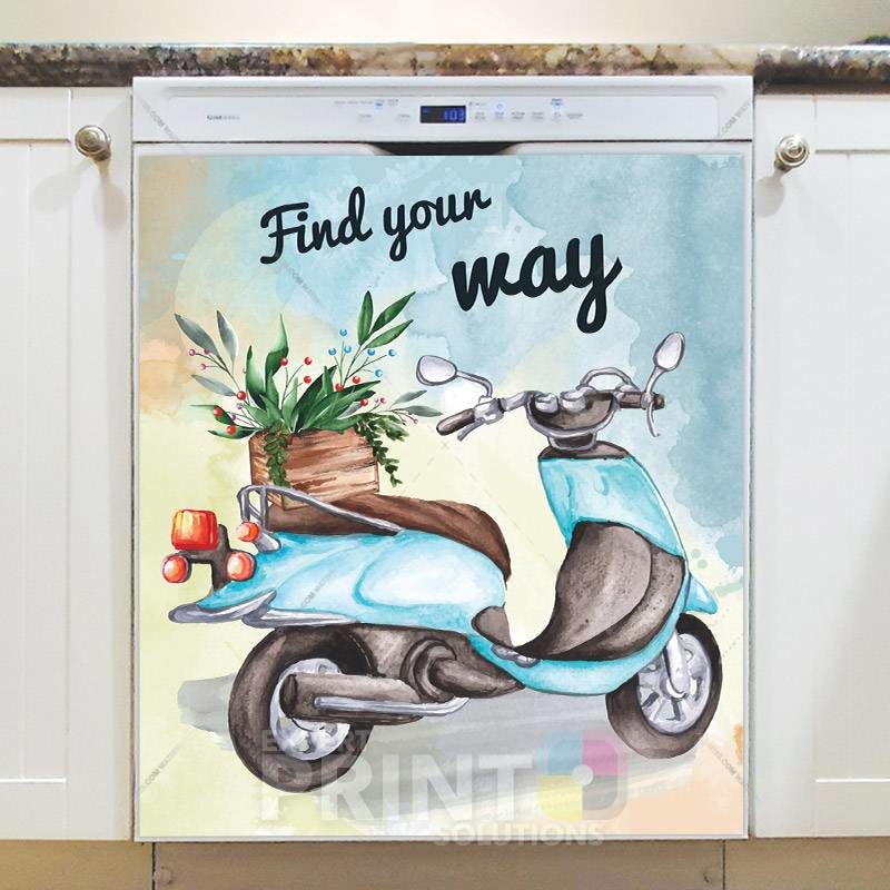 Retro Bike with Flowers Dishwasher Magnet